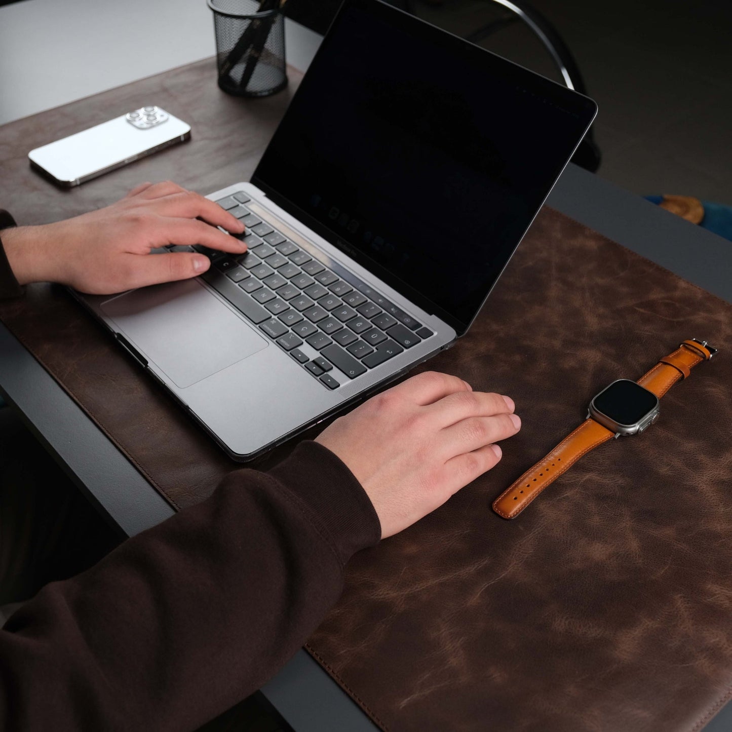 Dark Brown Leather, Premium Desk Pad