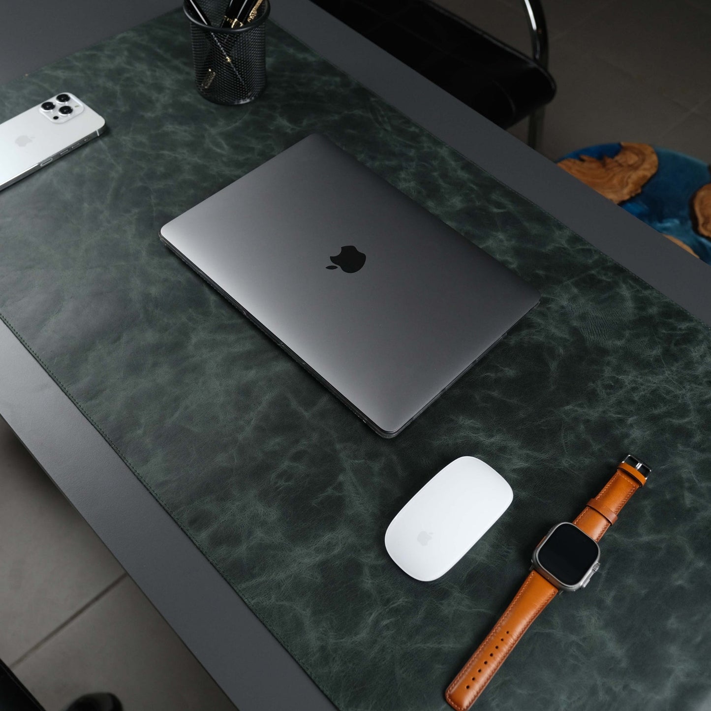 Dark Green Leather, Premium Desk Pad