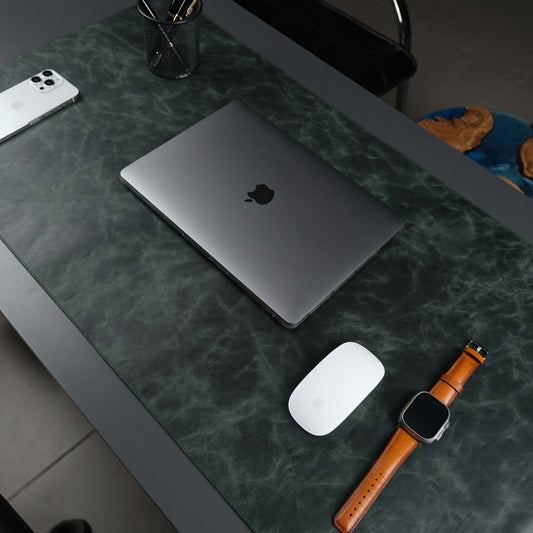 Dark Green Leather, Premium Desk Pad