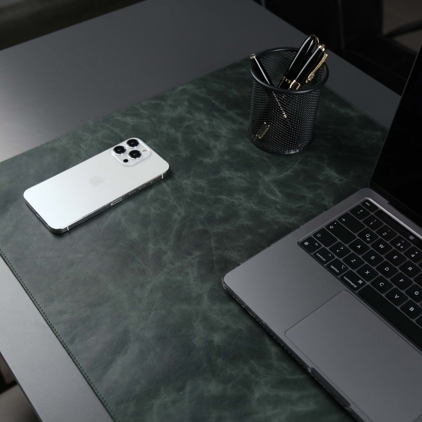 Dark Green Leather, Premium Desk Pad