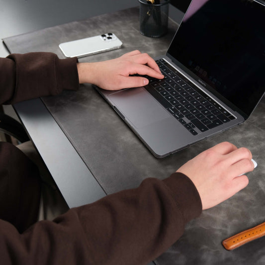 Grey Leather, Premium Desk Pad