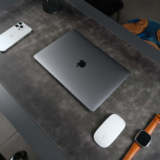 Grey Leather, Premium Desk Pad