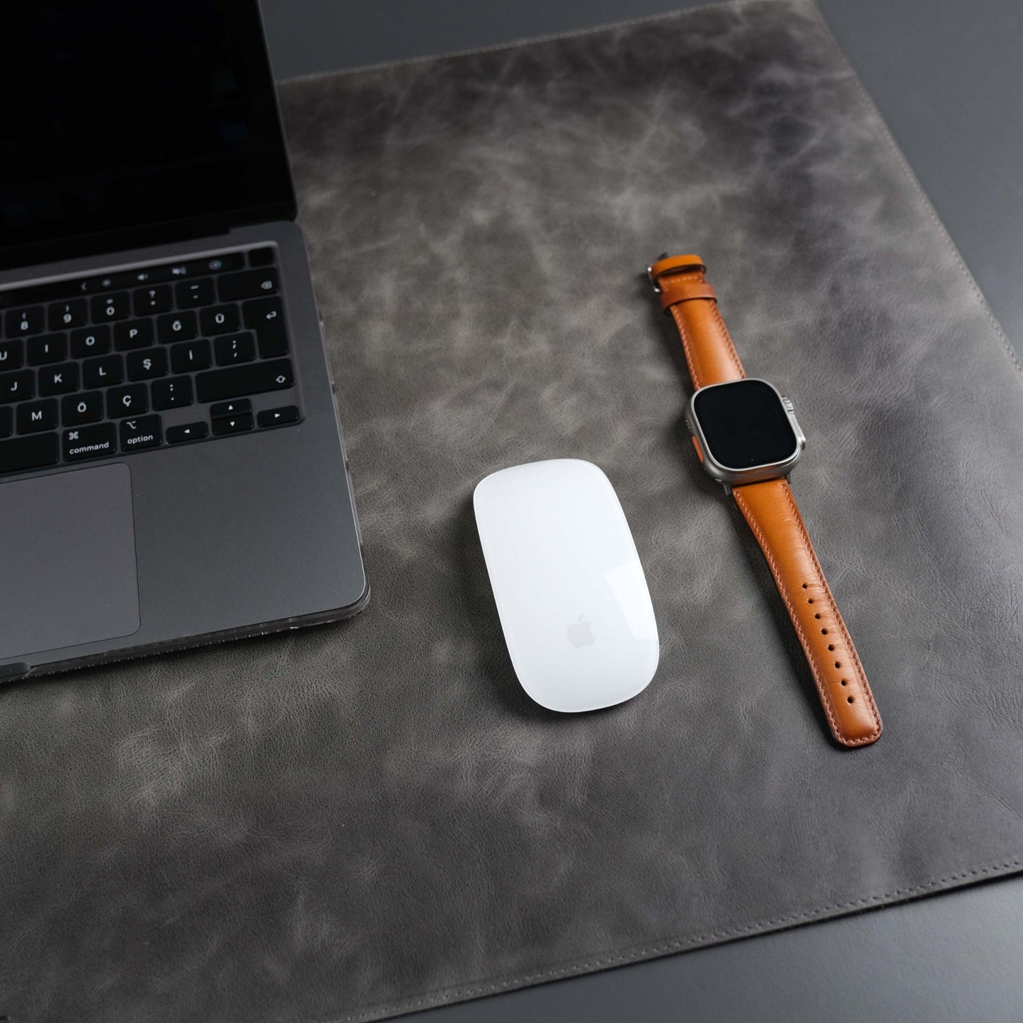 Grey Leather, Premium Desk Pad