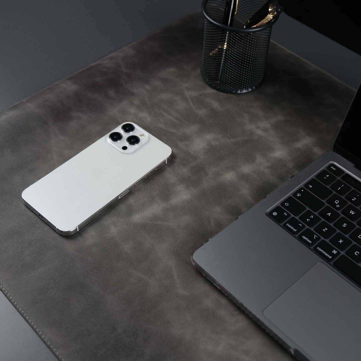 Grey Leather, Premium Desk Pad