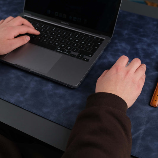 Navy Blue Leather, Premium Desk Pad