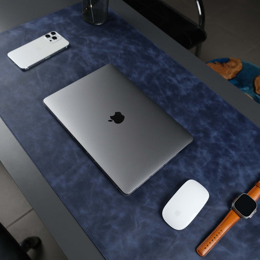 Navy Blue Leather, Premium Desk Pad