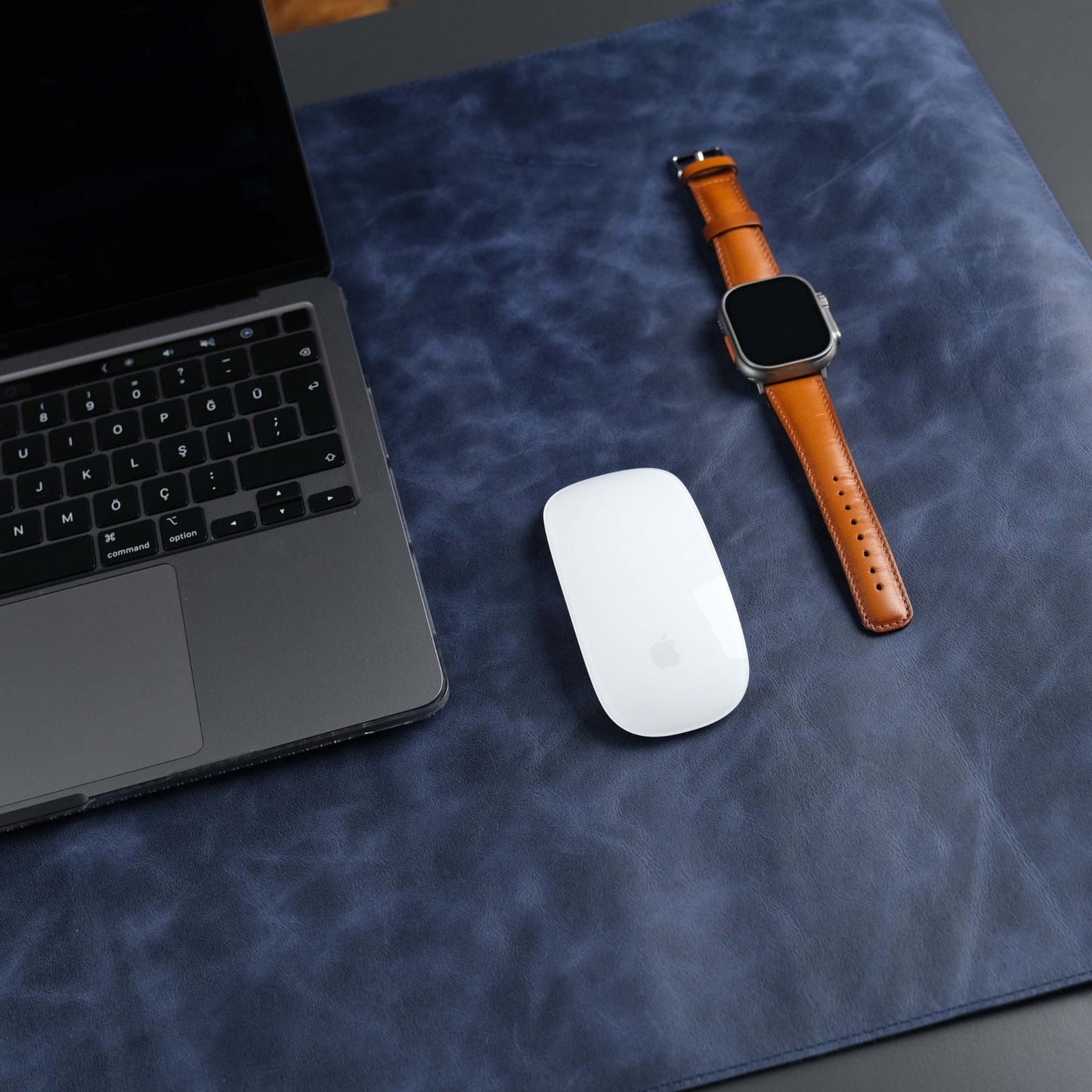 Navy Blue Leather, Premium Desk Pad