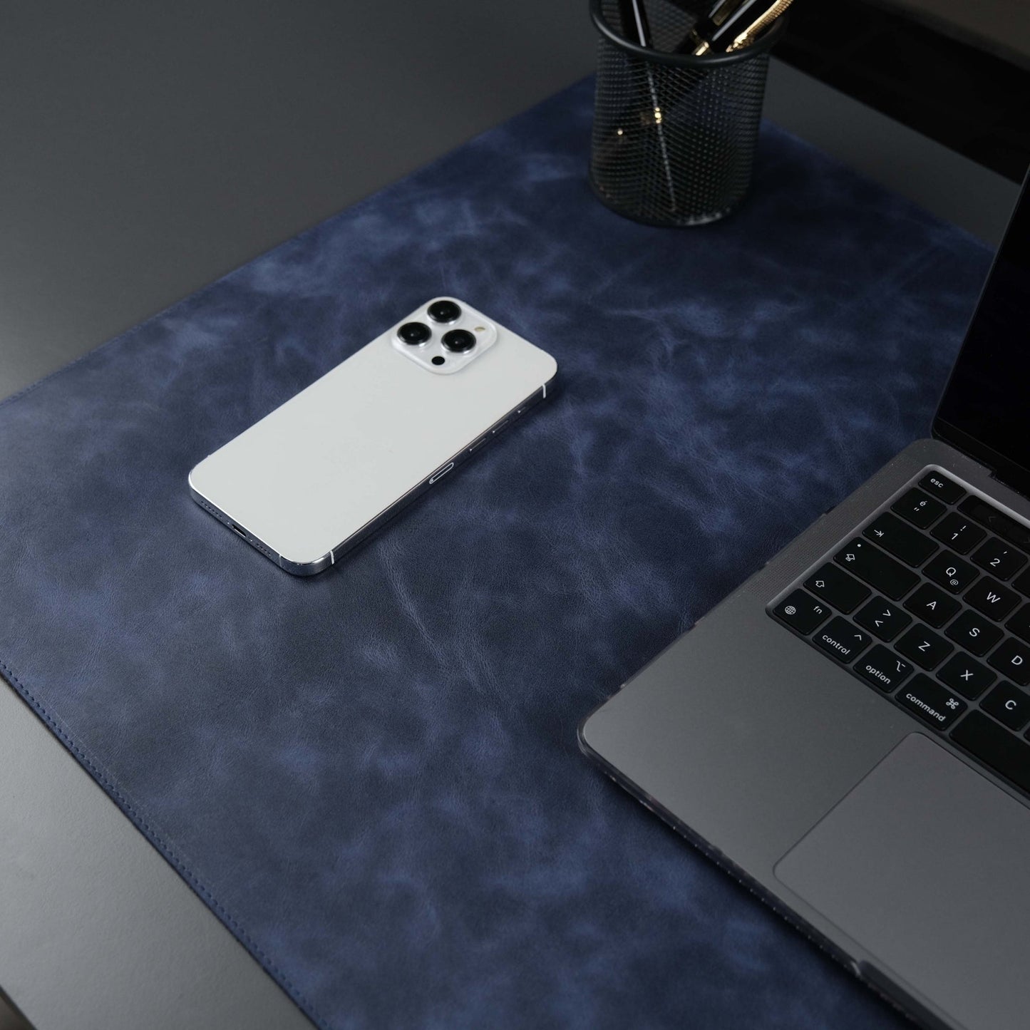 Navy Blue Leather, Premium Desk Pad