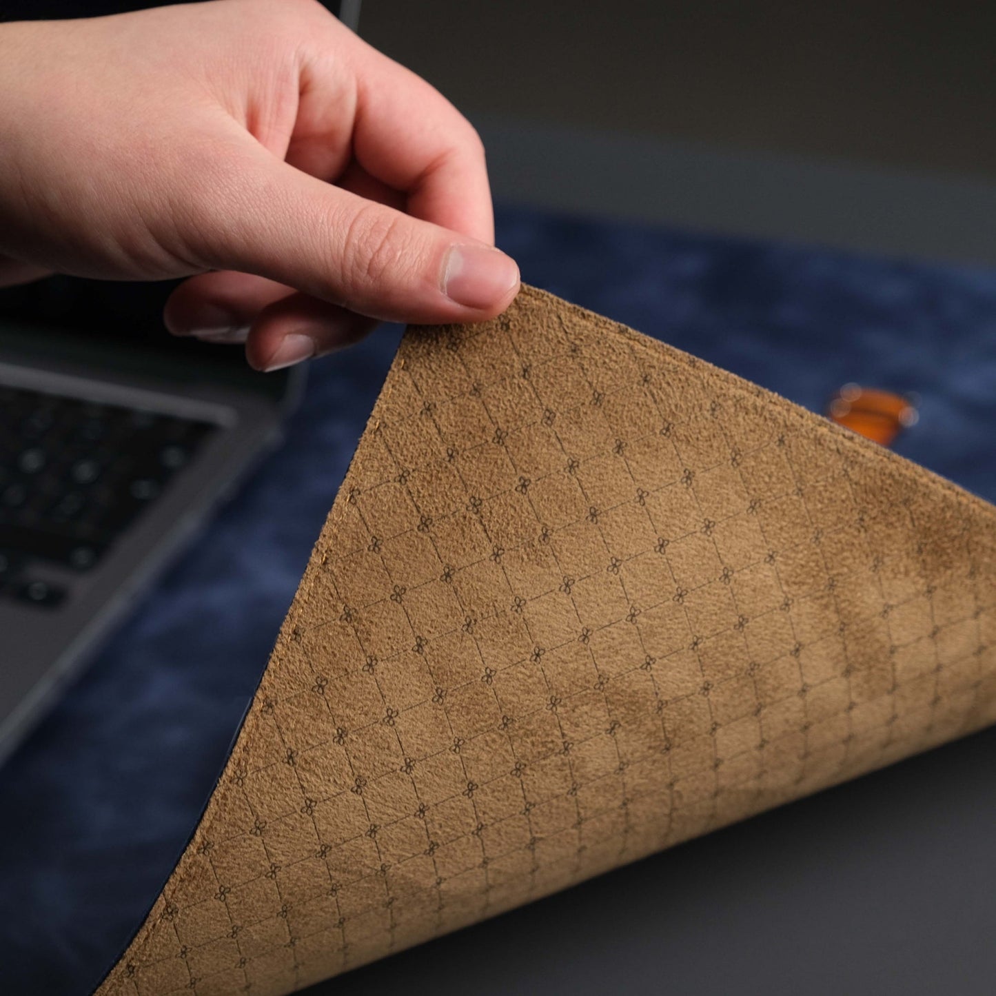 Navy Blue Leather, Premium Desk Pad